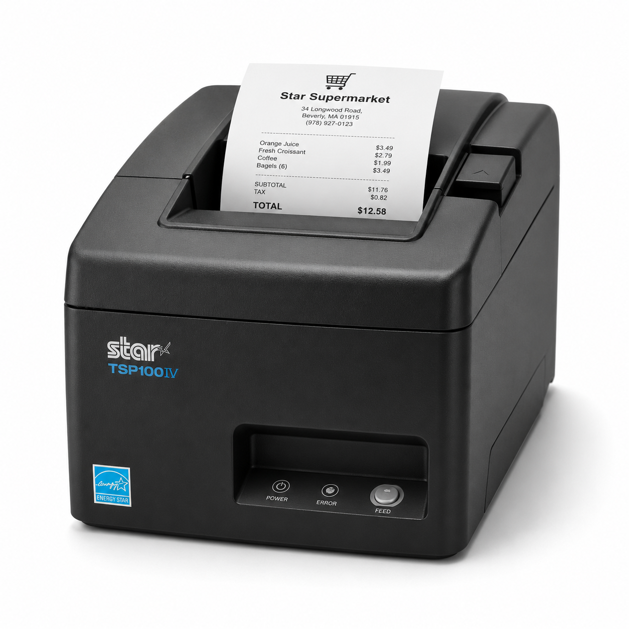 Black TSP100 80mm thermal receipt printer, front view
